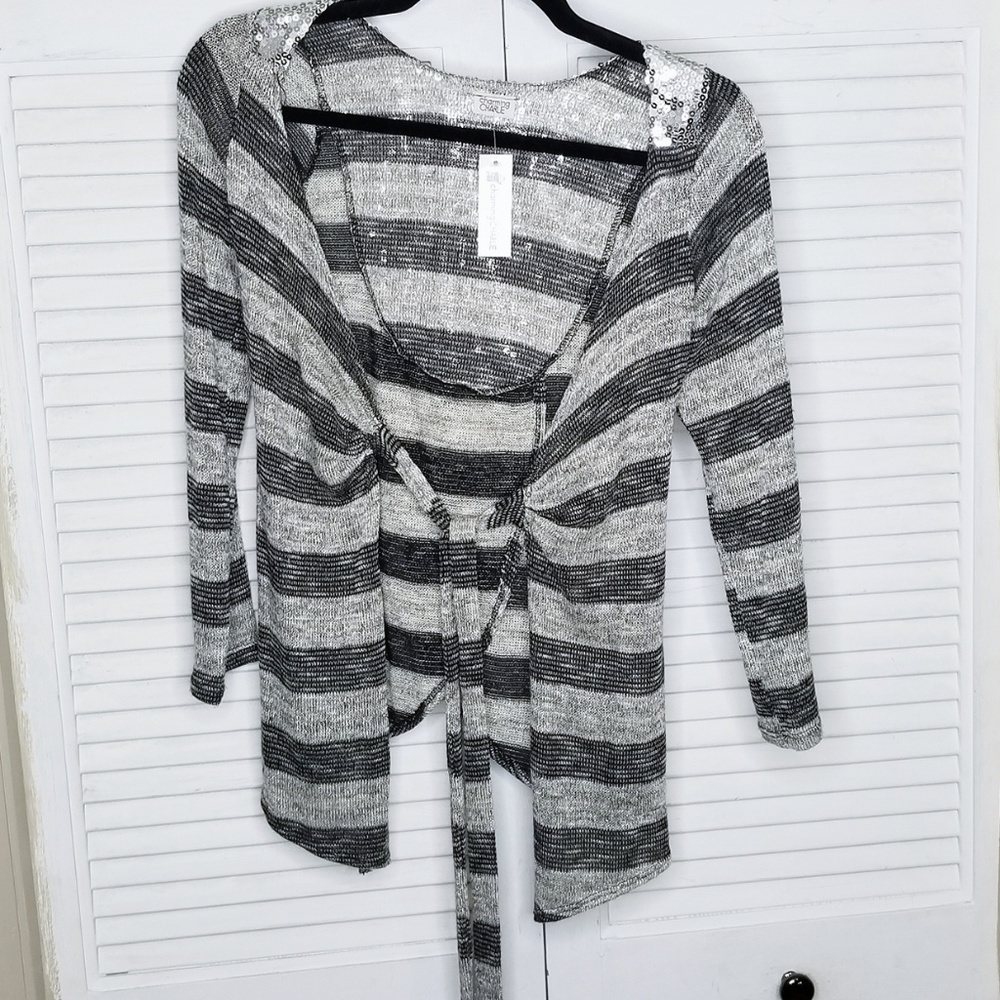 Charming Charlie Striped Sequin Cardigan